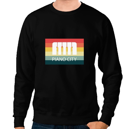 Piano Music City Keyboard vintages Pianist Musician Piano Buildings Sweatshirts