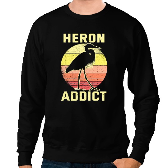 Retro Birding Heron Addict Blue Heron Sweatshirts
