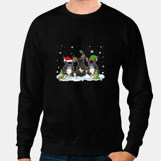 Frenchie Dog Santa ELF Reindeer French Bulldog Dog Christmas Light Dog 36 French Bulldog Sweatshirts