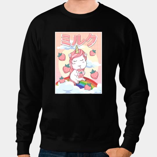 Unicorns Japanese Aesthetic Kawaii Unicorns Strawberry Milk Carton 4 Sweatshirts