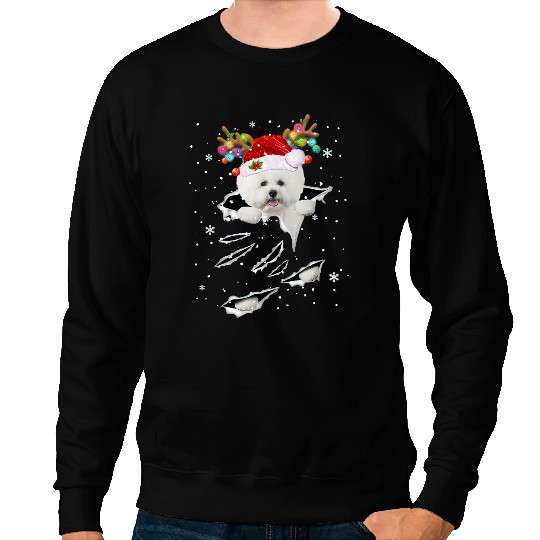 Dog Bichon Frise Christmas Reindeer Hat Santa Christmas Pajama 338 Sweatshirts