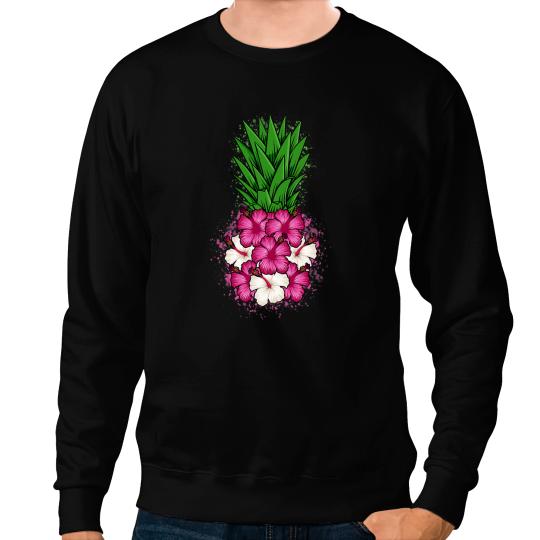 Tropical Hibiscus Hawaiian pineapples Aloha Hawaii Beach Sweatshirts