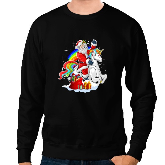Unicorns Pony Merry Christmas Santa Riding Unicorns Family xmass Pajama Girl 5 Sweatshirts
