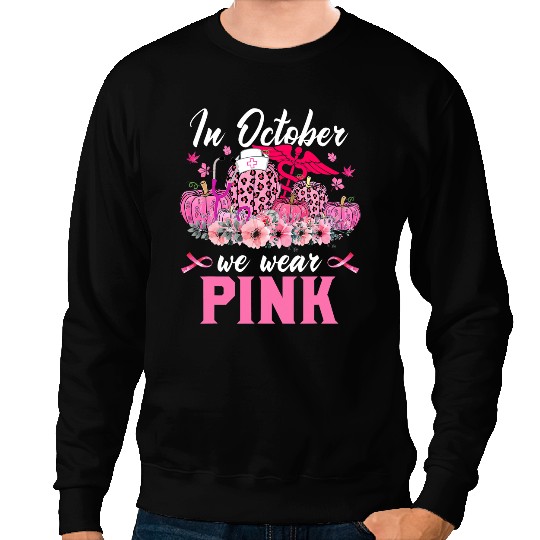 Nursing In October We Wear Pink nurses Life Pumpkin Leopard Halloween Sweatshirts