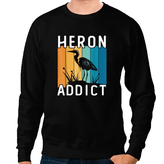 Retro Birding Heron Addict Bird Sweatshirts