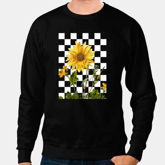 Sunflower Floral Hippie Flower Enthusiast Checkerboard Chess Sweatshirts