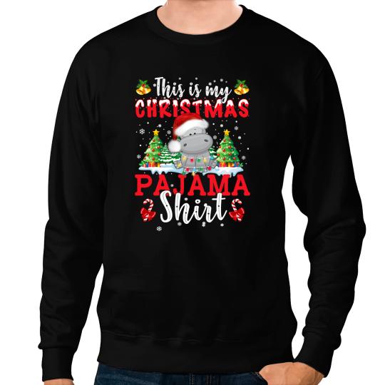 Hippo Gift This Is My Christmas Pajama Hippopotamus Lights xmass 16 Sweatshirts