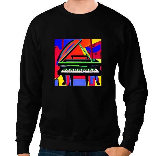 Piano Music Cartoonish Looking Piano With A Psychadelic Background Sweatshirts