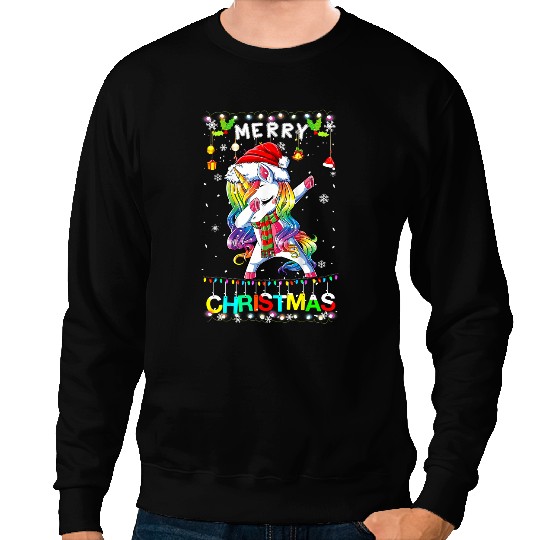 Unicorns Pony Merry Christmas Dabbings Unicorns Santa Hat Lights Xmas Sweatshirts