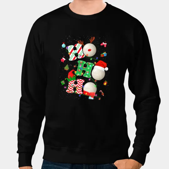 Volleyball Gift Ho Ho Ho Volleyball Lover Christmas Reindeer Santa Elf Xmas Sweatshirts