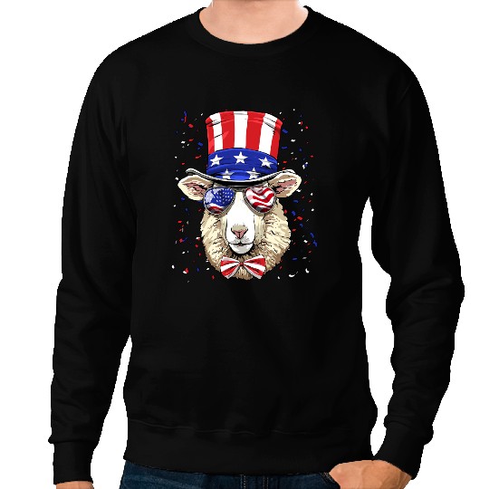 Sheep Lamb 4th of July American Sheep USA Flag 774 Ewe Sheeps Sweatshirts