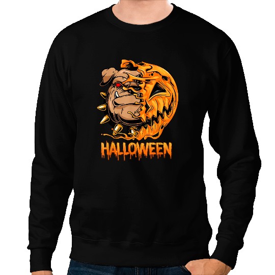 Dog English Bulldog Pumpkin Skeletons Scary Spooky Season 122 Sweatshirts
