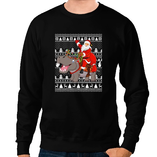 Hippo Gift Lover Santa Riding Ugly Christmas 205 Sweatshirts