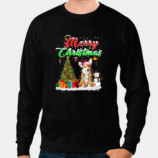 Welsh Corgi Dog Christmas Tree Funny Dog Santa Hat Snowman 197 Corgis Sweatshirts
