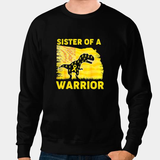 Dinosaur Dino Sister Of A Warrior Childhood Cancer Awareness Dinosaur Sweatshirts