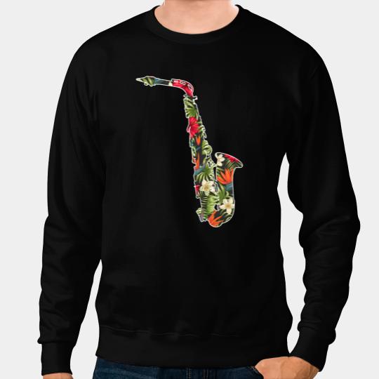 Saxophone Lover Summer Tropical Floral Print Flower Hawaii Men Sweatshirts