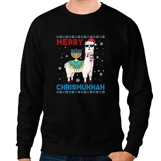 Lama Llama Ugly xmass Sweater Merry Chrismukkah Cute Llama In Santa Hat 45 Sweatshirts