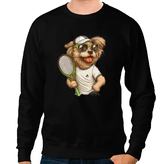 Tennis Gift vintages Retro Dog Playing Tennis Tennis Racquet Puppy Love 2 Sweatshirts