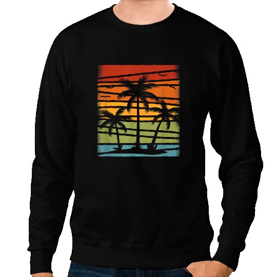 Retro Coconut Palm Trees Beach Summer Vacay Tropical Summer Sweatshirts