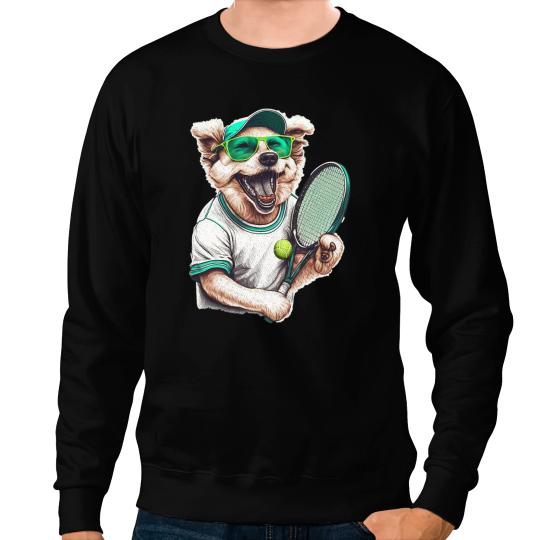 Tennis Gift vintages Retro Dog Playing Tennis Tennis Racquet Puppy Love Sweatshirts