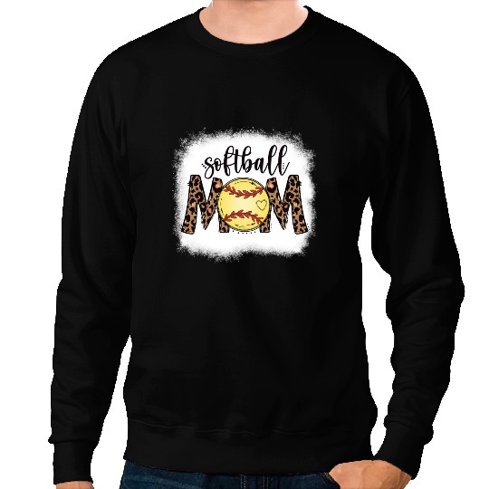 Softball Gift Mom Leopard Bleached Womens Mothers Day 34 Sweatshirts