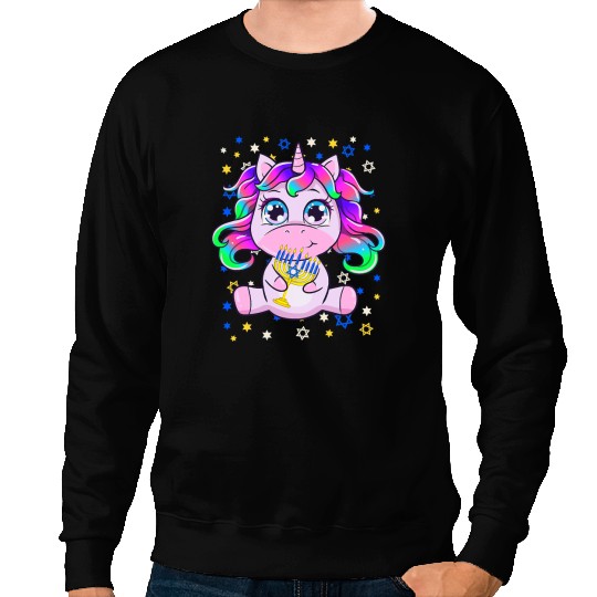 Unicorns Lover Pony Chanukah Jewish Menorah Unicorns Funny Jewnicorn Hanukkah Sweatshirts