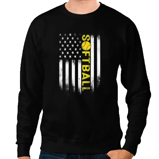 Softball Gift Mens American Flag Softball Ball Funny Softball Team Player Fans 97 Sweatshirts