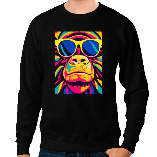 Trippy Colorful Chimpanzee Wearing Sunglasses Funny Chimp Sweatshirts