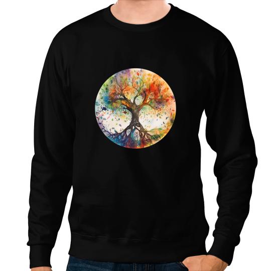 Tree of Life Elemental Magic Spiritual Watercolor Art Sweatshirts