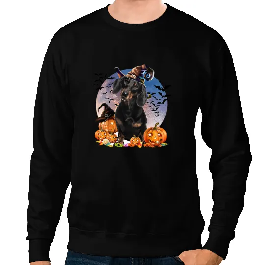 Wiener Halloween Dachshund Jack O Lantern Pumpkin Moon 68 Dachshund Doxie Sweatshirts