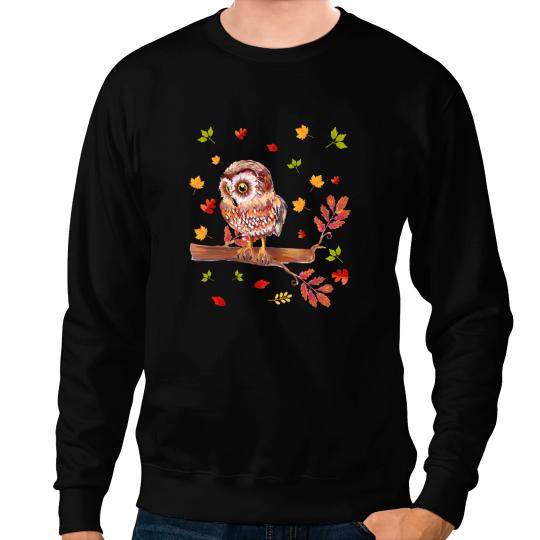 Cute Owl Th Fall Leaves Owl Lover Thanksgiving Costume Autumn Gift Sweatshirts