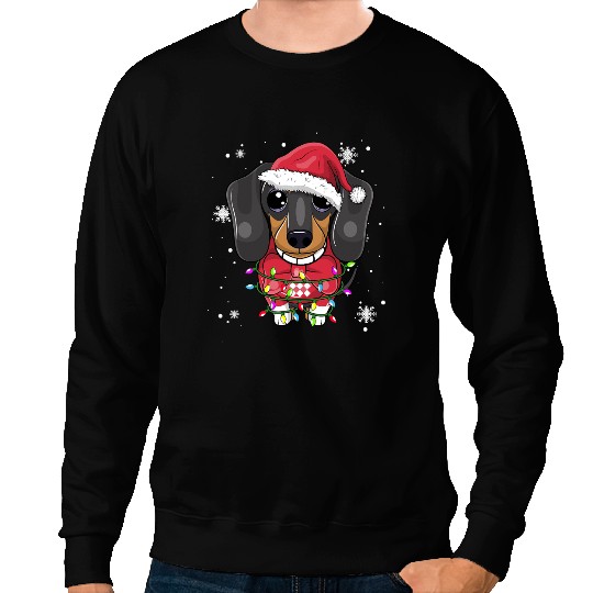 Wiener Christmas Light Christmas Dog Santa hat Lover 122 Dachshund Doxie Sweatshirts