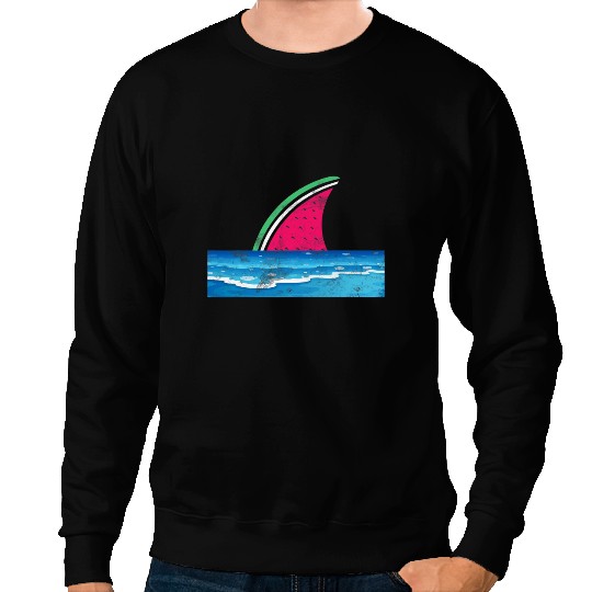 Ocean Shark Watermelon Shark Fin Funny Vacations Summer Oceans Sweatshirts