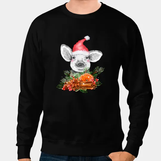 Pig Christmas Pig With Santa Hat Festive Farm Animal xmass Piglet 108 Piggy Sweatshirts