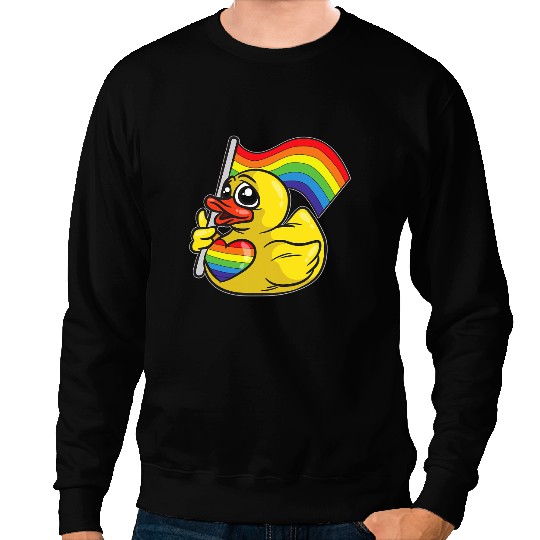 Duck Gift LGBT Pride Duck Quack Rubber Duck with Rainbow Flag For Proud Gay Lesbians 258 Sweatshirts