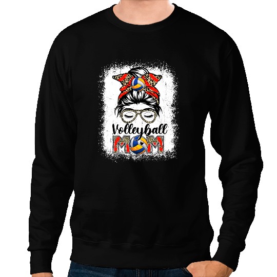 Volleyball Gift Mom Game Day Messy Bun Leopard Mothers Day Sweatshirts
