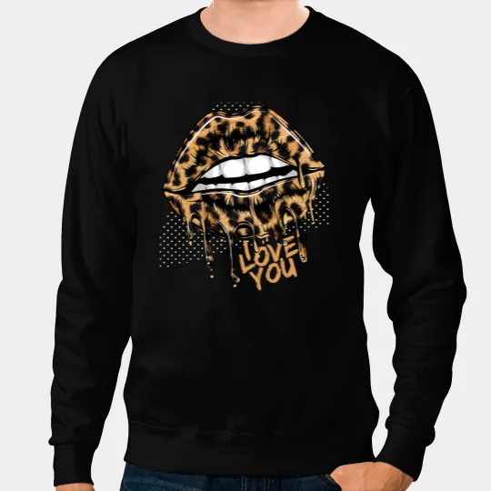 Women Dripping Cool Lips Leopard Cheetah Animal Print On Lip Sweatshirts