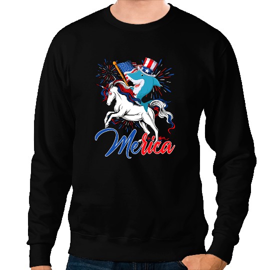 Ocean Shark Unicorns Funny Merica Shark Unicorns American Flag Happy 4th Of July Sweatshirts