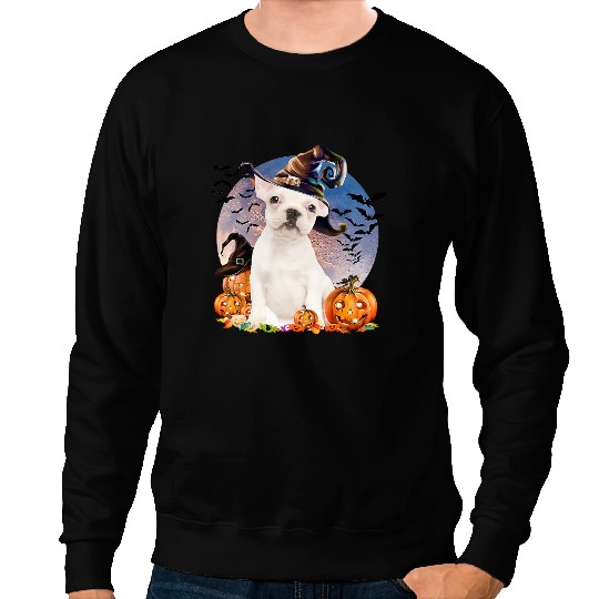 Frenchie Dog Dog Halloween French Bulldog Jack O Lantern Pumpkin Moon 60 French Bulldog Sweatshirts