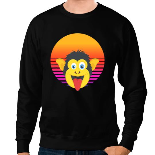 Retro Sunset Funny Retro Monkey Face Gift for Girls Kids Boy Sweatshirts