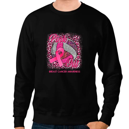 Volleyball Gift Leopard Pink Out Volleyball Tackle Breast Cancer Awareness Sweatshirts