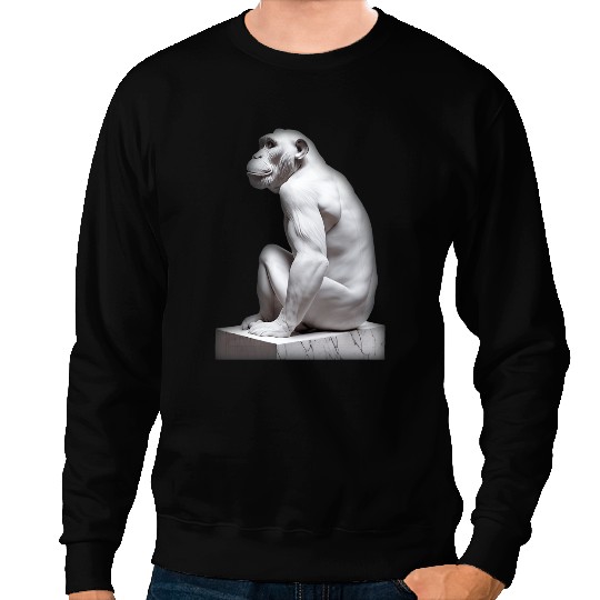WhiteMarble Statue Of A Chimpanzee Sweatshirts