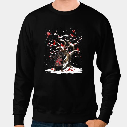 Wiener Black Dachshund Scarf Cardinal Snow Christmas 244 Dachshund Doxie Sweatshirts