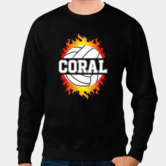 Volleyball Gift Coral Name Volleyball Player Girls Ball and Net Sports Fan Sweatshirts