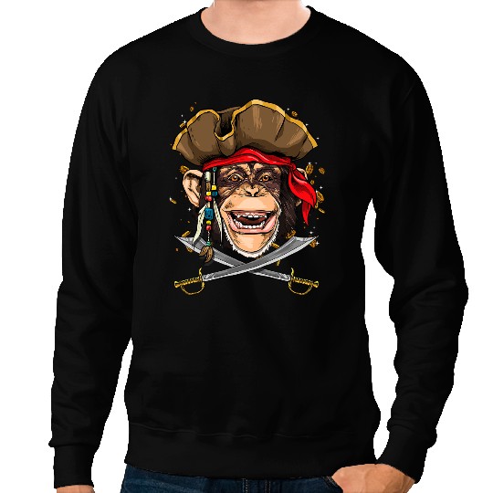 Monkey Lover Pirate Monkey Face Jolly Roger Flag Nautical Monkey Lover Sweatshirts