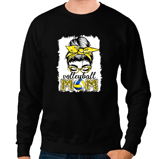 Volleyball Gift Mom Women Messy Bun Leopard Funny Mothers Day 1 Sweatshirts