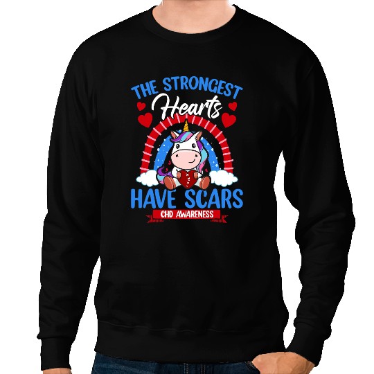 Unicorns The Strongest Hearts Have Scars CHD Awareness Cute Unicorns 3 Sweatshirts