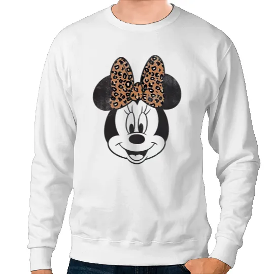 Discover Disney Mickey And Friends Minnie Mouse Leopard Bow Portrait Sweatshirts, Disneyland Family Matching Sweatshirts