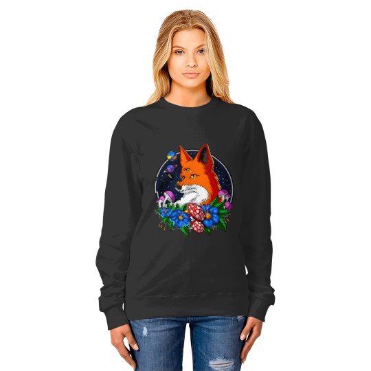 Cottagecore Fox Mushroom Floral Space Aesthetic Graphic Sweatshirts