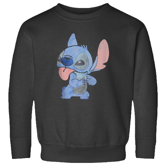 Disney Lilo Stitch Watercolor Cute Silly Stitch Chest Logo Sweatshirts